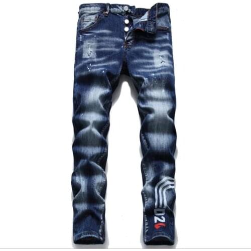 DSQ2 Mens Printed Jeans Punk Clothes Pants Skinny Hip-hop Pants