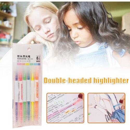 Double Side Highlighters With Broad And Fine Tips Assorted Colors Dual-tips Pens 6 Colors For Student Classroom Highlighters Pen