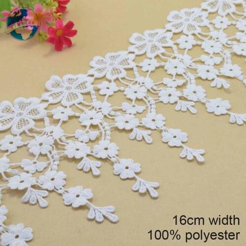 16cm white polyester embroid sewing ribbon guipure lace trim or fabric warp knitting DIY Garment Accessories free shipping#3698
