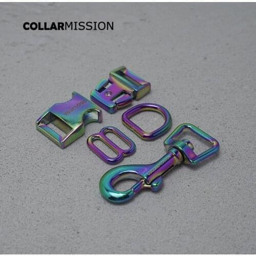 Engraved(metal buckle+adjust buckle+D ring+metal clasp/set) 15mm buckle DIY dog collar part 8 colours