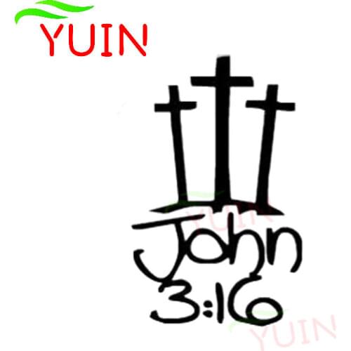 Personality Car Sticker 3 Crosses with John 3:16 Christian Jesus Decals Fashion PVC Body Decoration Waterproof Sunscreen Decal