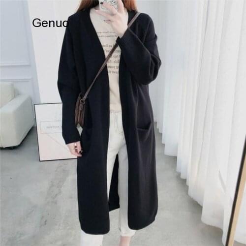 Elegant Long Knitting Cardigan Woman Long-Sleeve Black Solid Long Open Sweater Female Autumn Winter Knitted Cardigan