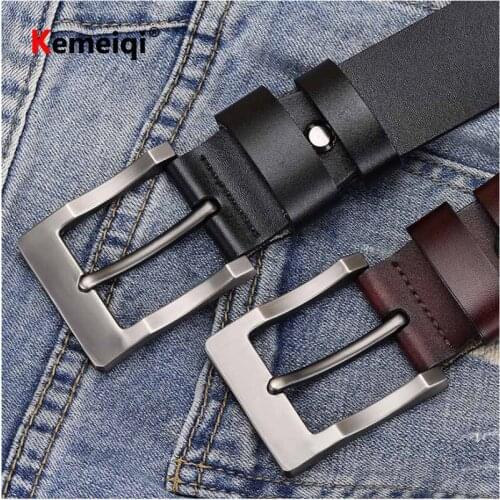 Ke Meiqi Mens Cowhide Luxury Brand Belt High Quality Alloy Pin Buckle Mens Business Retro Youth with Jeans Belt Cowskin Belt