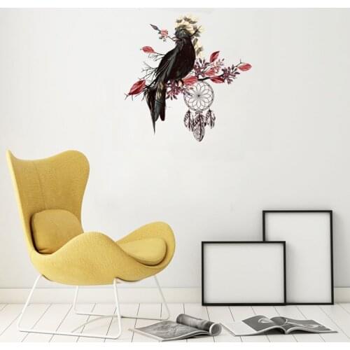 Creative Black bird Red leaves Wall Sticker Living room bedroom home decoration Waterproof removable wallpaper stickers
