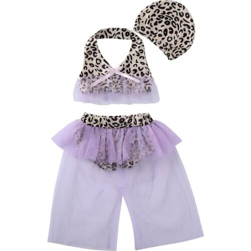 3Pcs Toddler Kids Baby Girls Swimwear Bikini Swimsuit Outfits Set Mesh Ruffle Leopard Patchwork Bathing Suit Beachwear