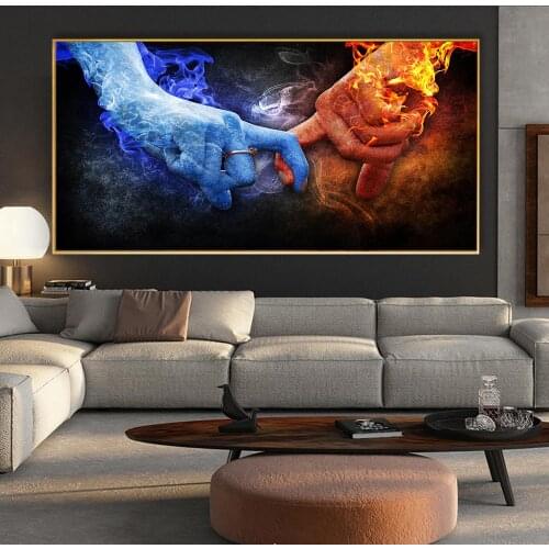 Lce And Fire Love Modern Canvas Paintings Pop Graffiti Art Posters Prints Abstract Lover Wall Pictures Cuadros For Home Decor