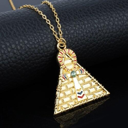 Fashion Mystic Er Egyptian Ankh-Pyramids Cross Necklace Key Of Rhe Life Triangle Pendant Necklace Chain Jewelry