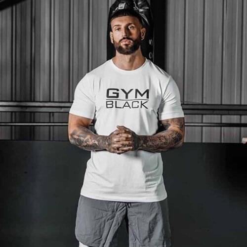Men T Shirt Letter Print O-neck Bodybuilding Workout Shirts Summer Street Wear GYM Show Muscle Fitness Tshirt Men