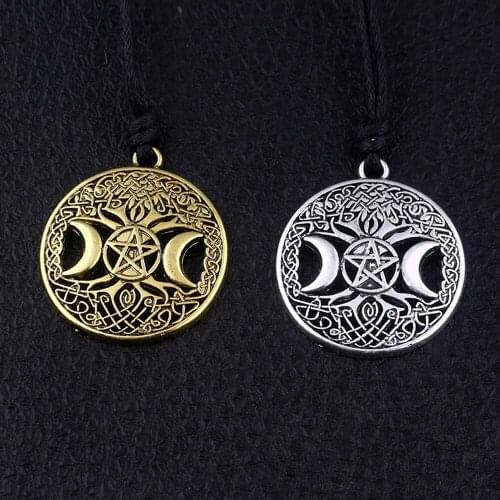 Men Moon Goddess Pentacle Neckalce Creative Tree Of Life Hollow Necklace Norse Viking Rope Chain Charming Women Jewelry Gift