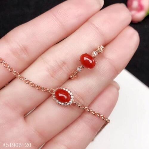 KJJEAXCMY Fine Jewelry 925 sterling silver inlaid natural red coral gemstone female bracelet ring set support detection new exag