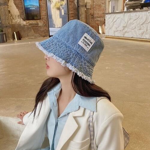 2021 New Denim Bucket Hats Soft Printed Fisherman Hat Bucket Sun Caps Outdoor Men And Woman Bucket