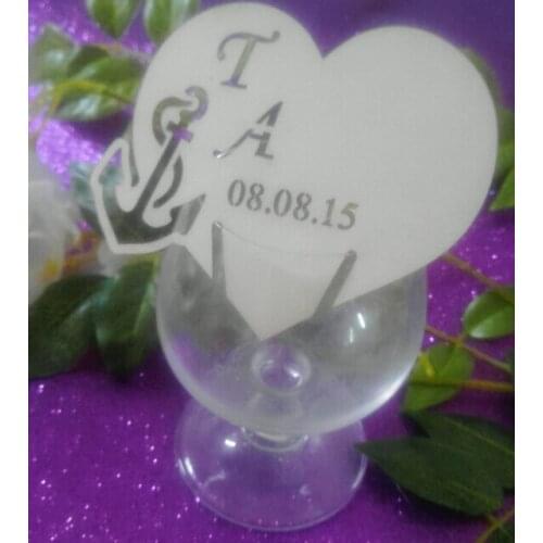 Personalized design place name cards sea wedding party anchor wine glass markers table decorationspc001