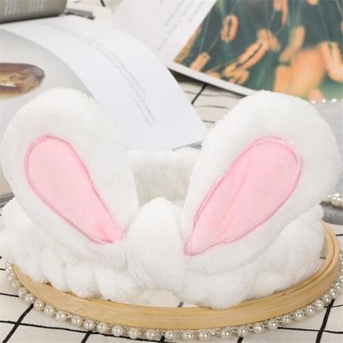 Plush Hair Band Cute Woman Stretch Hair Band Wash Face Make Up Headwear Bunny Ears Bow Headdress Hair Accessories