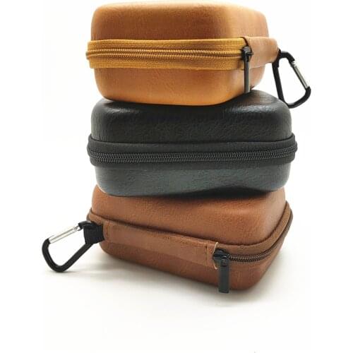 Portable Retro PU Leather Storage Bag Box for Earbuds earphone Data Cable Case with Metal Hook