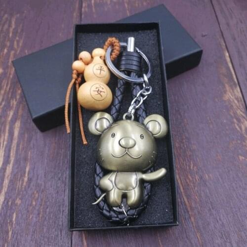 Cartoon keychain 12 Different Animal Metal Leather Rope Wood Calabash Car key chains Keyring Ornament Gift Llavero chaveiro