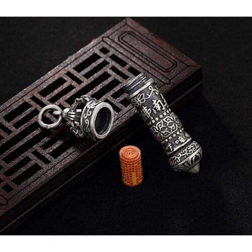 S990 Sterling Silver Vintage Tube Locket Bottle Pendants Necklace Ash Urn Six Word 925 Ga uri Box Pendant Jewelry