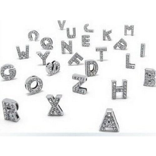 20PCS/lot 8MM Full Rhinestones Slide Letters " N--Z Can Choose Each Letter " Fit For DIY Charm Wristband & Pet Collar