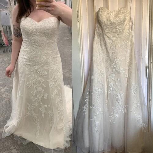 Plus Size Strapless Wedding Dresses 2020 Lace Applique Bride Gown Vestido De Noiva Beach Luxury Big Wedding Bridal Dress Kaftans