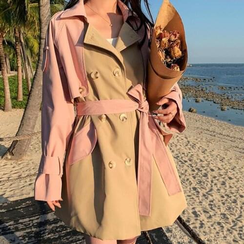Korean Pink Orange Windbreaker Womens Mid-length Trench Coat 2021 Spring New loose