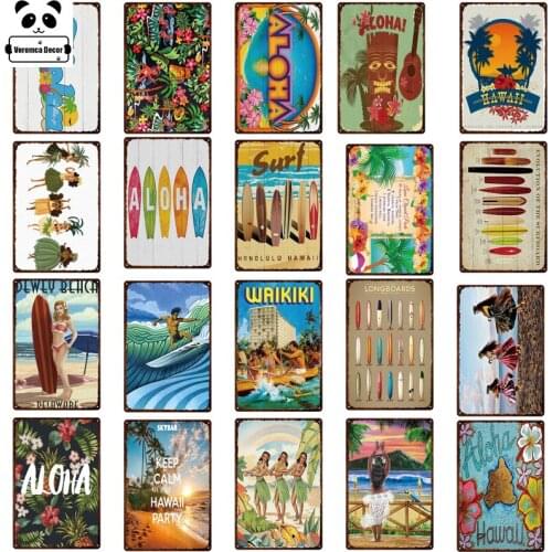 Vintage Beach House Poster Surf Beach Tin Sign Plaque Metal Summer Sign Metal Plate Wall Decor For Beach Bar Surf Club Decor