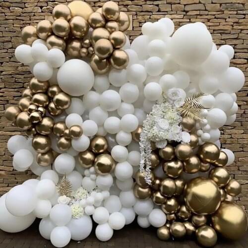 5/10/18inch Classic Matte White Latex Balloons Mix Chrome Metal Gold Balloon Arch Birthday Party Decor New Year Wedding Globos