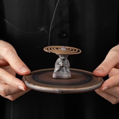 Japanese Gilding Iron Glaze Meditation Coil Burner Aromatherapy Furnace Agarwood Sandalwood Plate Bracket Incense Holder Sets