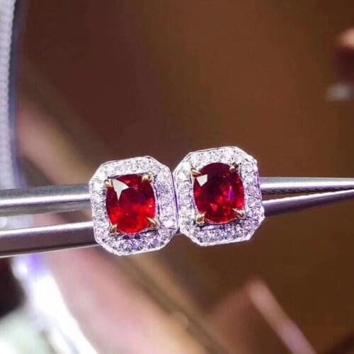 Natural Heated Ruby Stud Earrings for Women Weeding 4x6mm Love Lucky Gemstone Fine Jewelry with Certificate S925 Sterling Silver