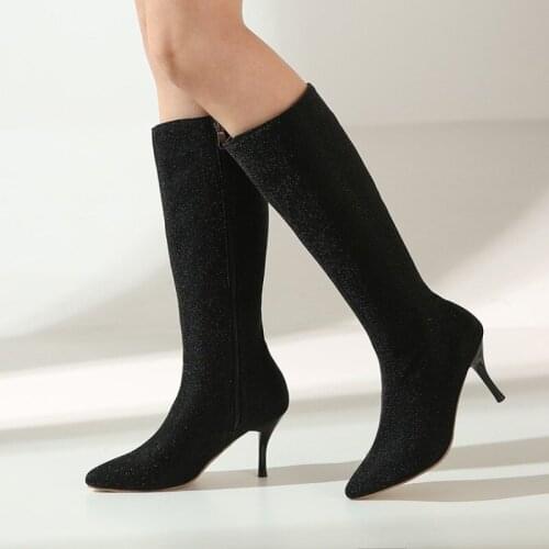 Knee High Women Boots Pointed Toe Footwear Sexy Female Boots Thin High Heels Shoes Woman 2020 Spring Winter New Plus Size 32-47