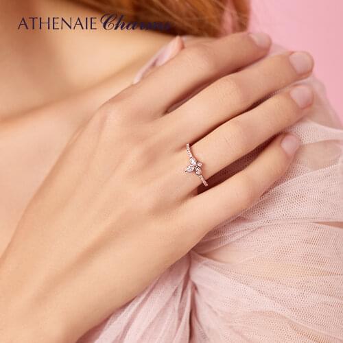 ATHENAIE Trendy 100% 925 Sterling Silver Color Rose Gold Clear CZ Clover Rings for Women Silver Jewelry For Women Wedding