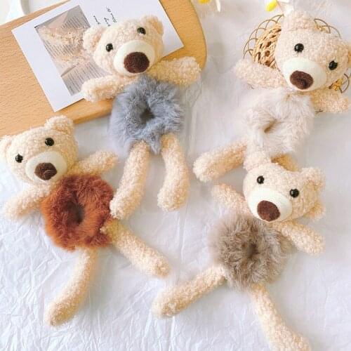 1PCS Cute Sweet Bear Elastic Rubber Band Ponytail Plush Hair Ring Cartoon Princess Headwear Kids Hair Ties Girls Accessories
