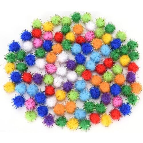 100pcs/lot Colorful Small Ball Cat Toys 15mm Sparkly Glitter Tinsel Pompom Balls Cat toy balls