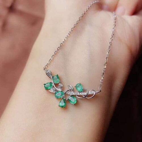 100% Natural And Real Emerald Pendant Solid S925 Sterling Silver Emerald necklace For Women Colour Gem Stone Fine Jewelry