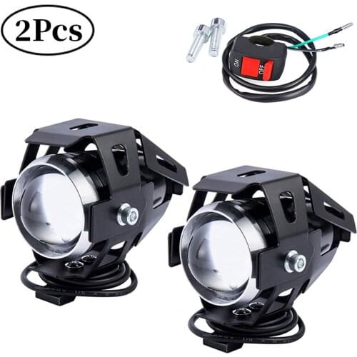 2pcs Motorcycle LED Spot Lights U5 Waterproof Driving Head Lamp Fog Light Switch Motorcycle Accessories Bulbs