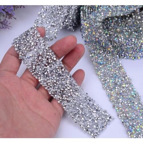 2Yards Blue Gemstone Lace Trim Hot Drilling Lace Clothing Accessories DIY Sewing Rhinestone Beaded Ribbon Crystal Lace Applique