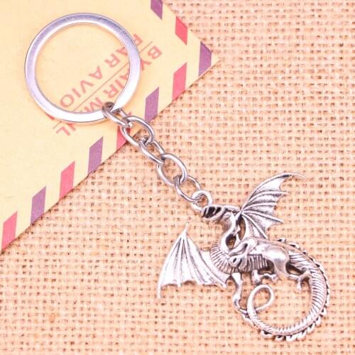 20pcs New Fashion Keychain 43*46 mm magical winged dragon mythology Pendants DIY Men Jewelry Car Key Chain Souvenir For Gift