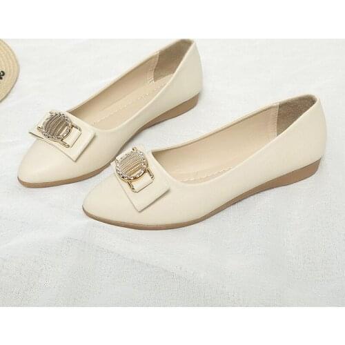 2020 Specially Metal Decoration Women Leather Flats Ballet Flat Shoes with WomenS Slip-On Soft Boat Shoes Women Flats U19-01