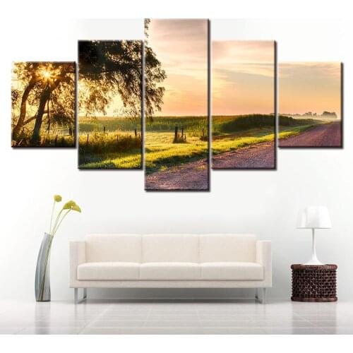 5 Panel Canvas Painting HD Sunrise with forest in morning beautiful scenery wallpapers poster for living room Home Decor