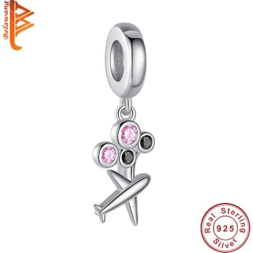 BELAWANG 100% Sterling Silver Jewelry Colorful Crystal Plane Charm Fit Original Bracelet For Women Bead Party Gift