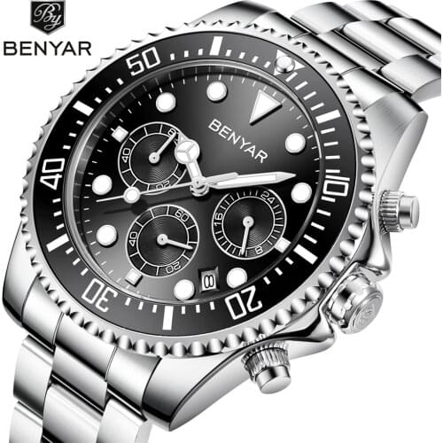 BENYAR Men Watch Top Brand Luxury Chronograph Waterproof Military Male Clock Full Steel Sport Wristwatch relogio masculino