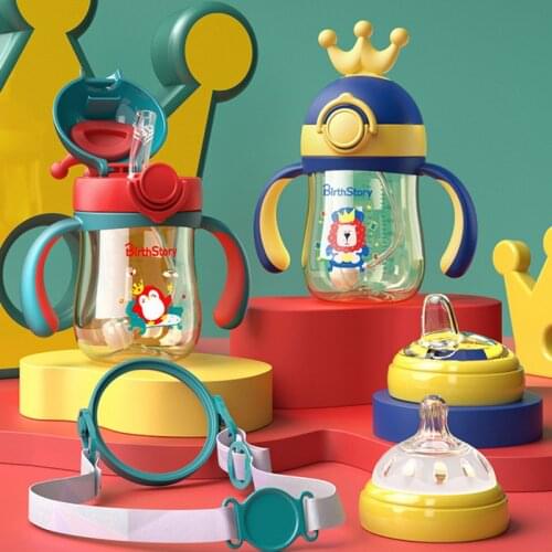Ppsu Childrens Straw Feeding Drinking Cup Dual-use with Handle Baby Large-capacity Cartoon Learning Cup Training Water Bottle