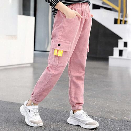 Children Girl Pants 2021 Fashion Elastic Ruffle Waist Belted Khaki teen Trousers Elegant Pants Girl Kids Clothes 6 8 10 12 Year