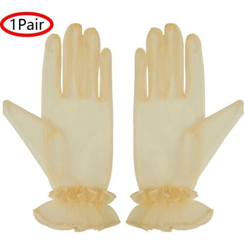 Elegant Bridal Gloves Wedding Party Photo Props Sexy Sheer Tulle Mesh Bride To Be Mittens Full Finger Lotus Leaf Etiquette Glove