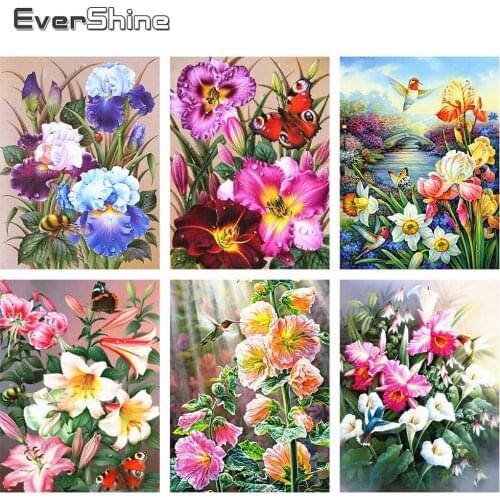 Evershine Diamond Painting Flowers Full Square Rhinestones Embroidery Cross Stitch Needlework Mosaic Full Layout Home Decoration