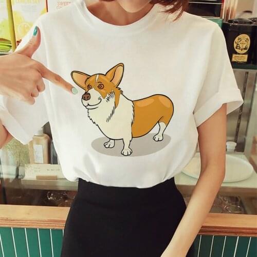 Tshirt Women Funny Kawaii Corgi Dog Printed Ladies T-Shirts 90s Short Sleeve Casual Harajuku Fashion tee shirt femme Plus Size