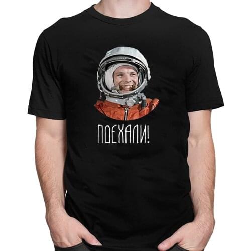 Ussr Cccp Astronaut Yuri Gagarin Cyrillic T-Shirt Summer Hombre Cotton T-shirt Men Brand Tshirt Casual Fashion Male Camisetas