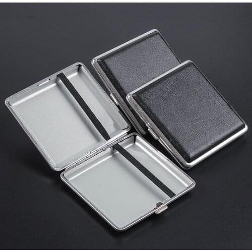 Smoker Hold Double-open Leather Cigars Cigarettes Cases for 20 Sticks Cigarette Stainless Steel Tobacco Cigarette Boxes Tools
