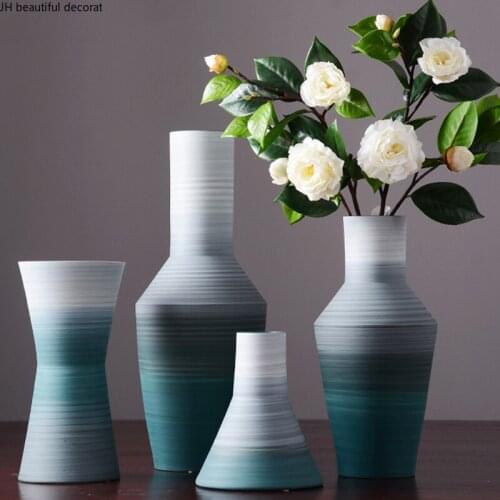 Blue Gradient Ceramic Vase Living Room Flower Arrangement Countertop Vase Light Luxury European Decoration Home Furnishing
