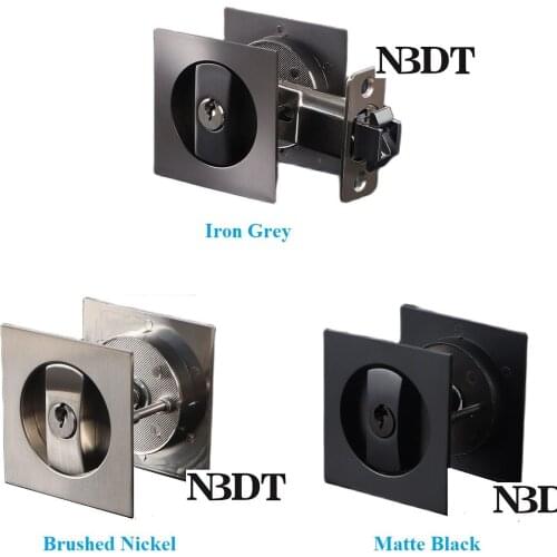 Square Zinc Alloy Pocket Sliding Door Lock Bed Bathroom Mortise Flush Finger Pull Thumbturn Iron Grey Brushed Nickel Matte Black