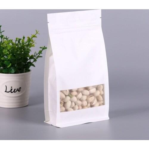 Hot 14cmx24cm White Big Capability Stand-up Kraft Paper Packaging Bag with zipper window Foods coffee Bag Jewelry storage Bags