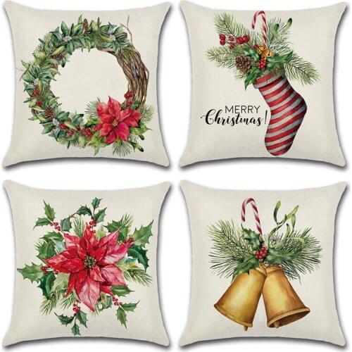 45x45cm Pillowcase Merry Christmas Decorations for Home 2020 Xmas Gift Christmas Flower Garland Cushion Cover New Year Ornaments